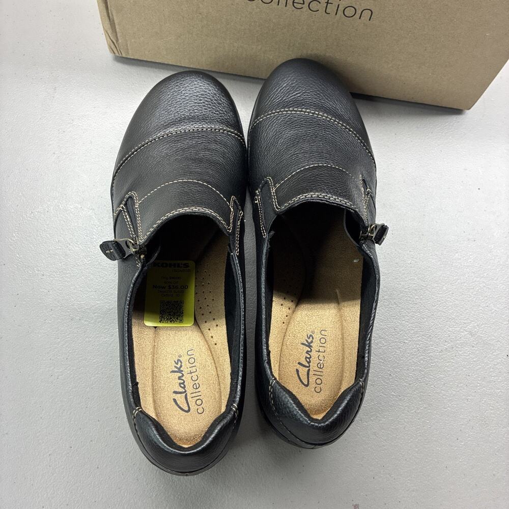 New Clarks Womens Leather Slip-On Comfort Shoes Size 10 Black - Picture 5 of 6